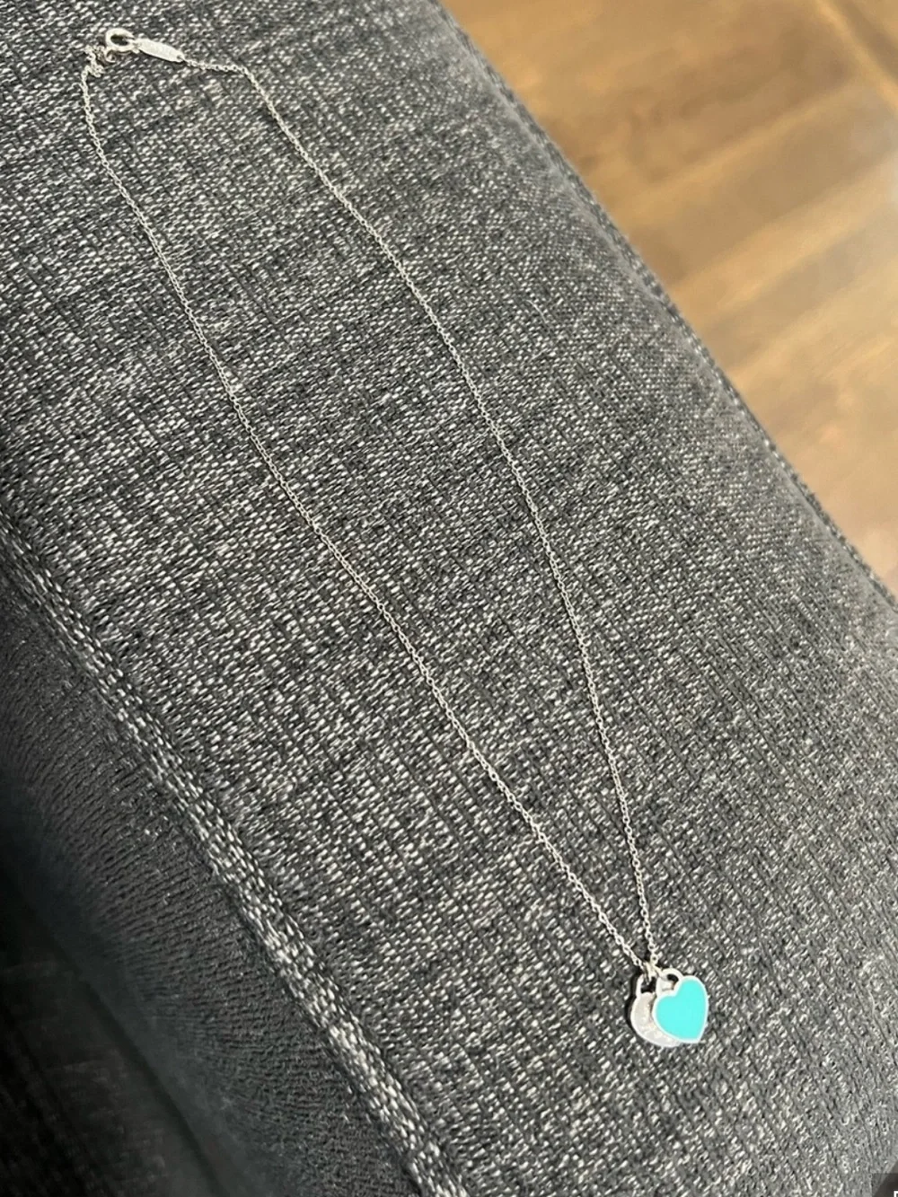 Tiffany & Co. Silver Mini Double Heart Pendant with Tiffany Blue Enamel